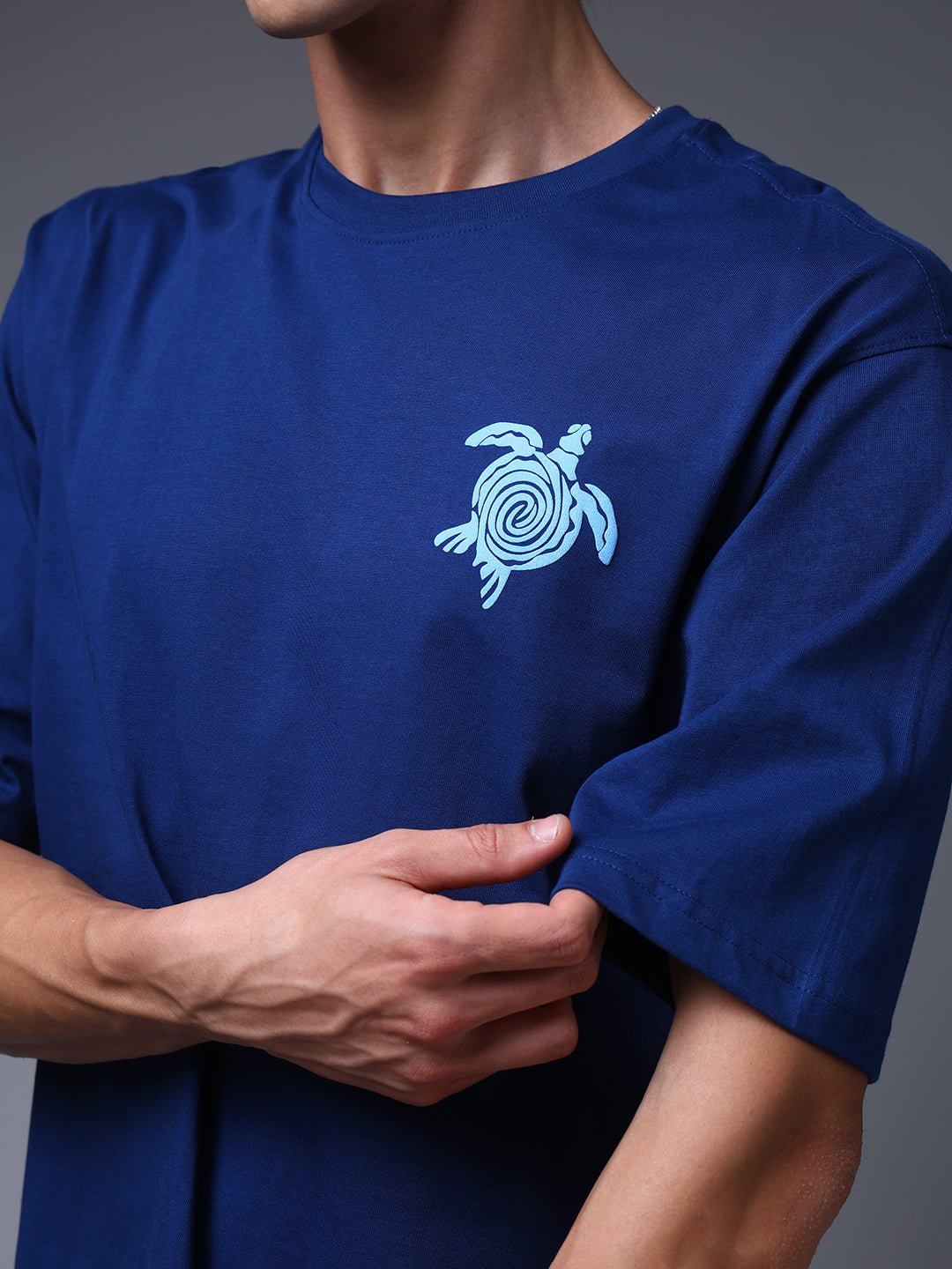 Men's Oversized Backprint Blue Tshirt