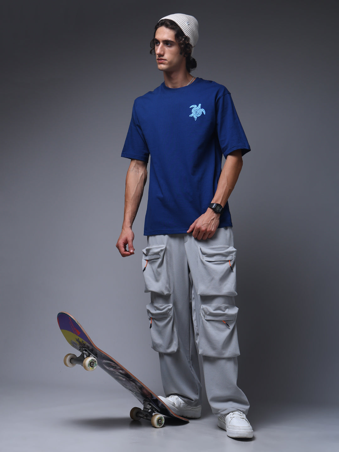 Men's Solid Ice silver Multiple Pocket Pants