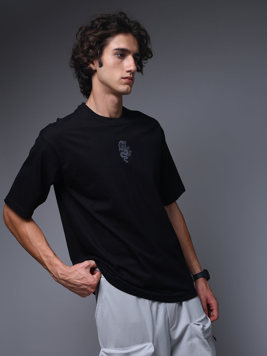 Men's Oversized Backprint Black Tshirt