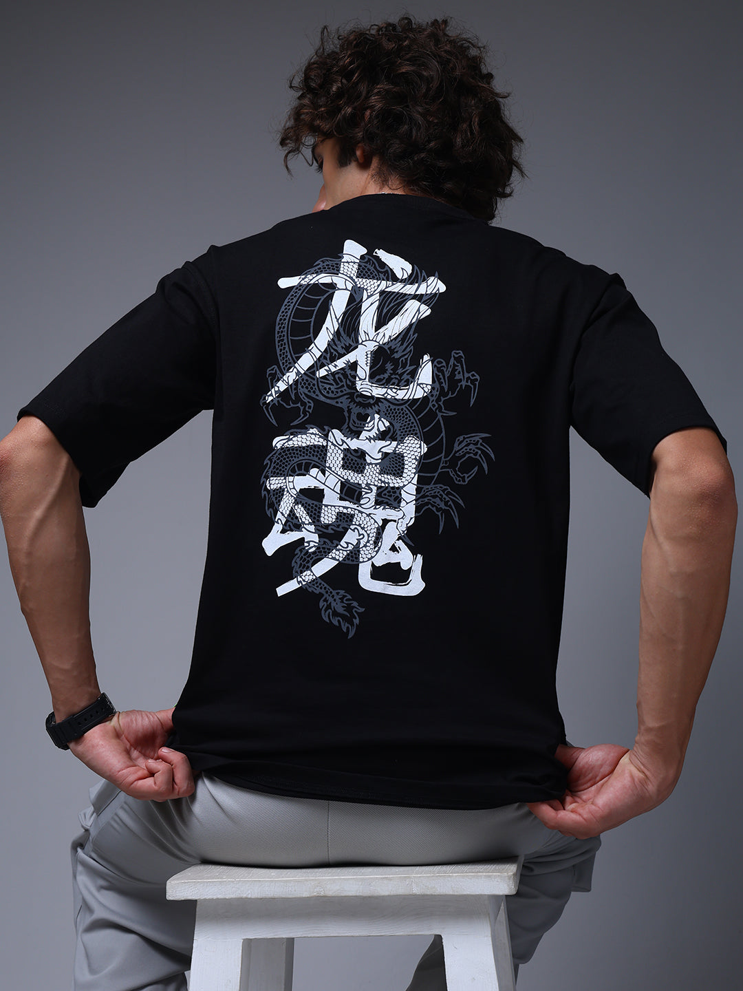 Men's Oversized Backprint Black Tshirt