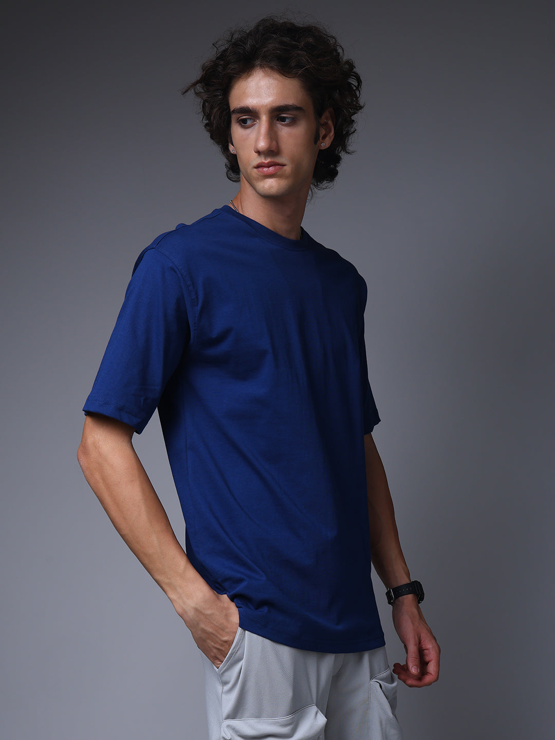 Men's Oversized Solid Blue Tshirt
