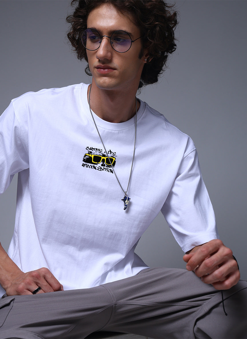 Men’s White Graphic Printed Oversized T-Shirt