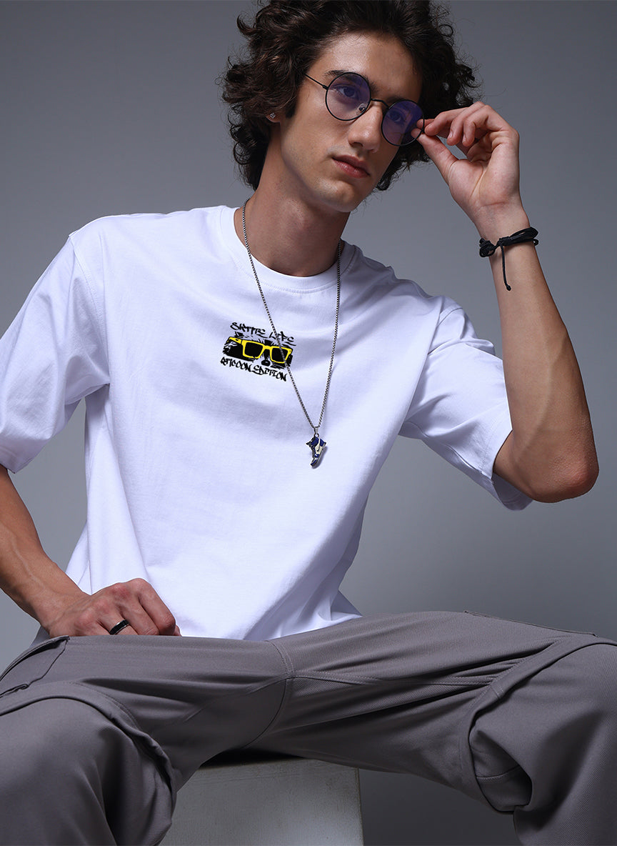 Men’s White Graphic Printed Oversized T-Shirt