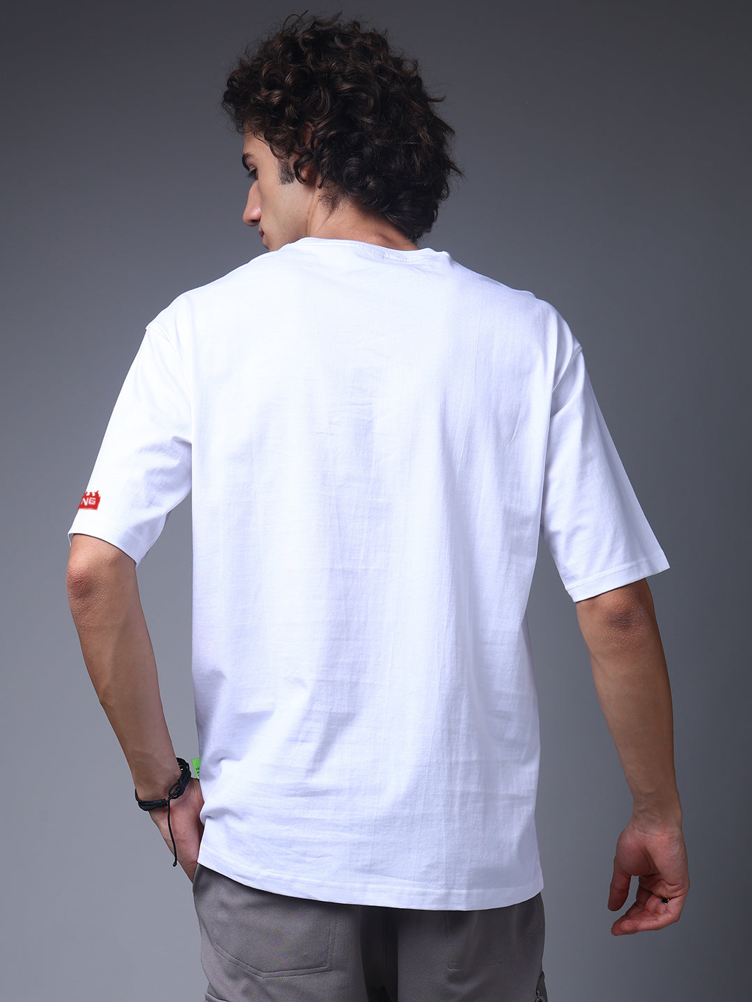 Men White Oversized Graphic Print Cotton T-Shirt