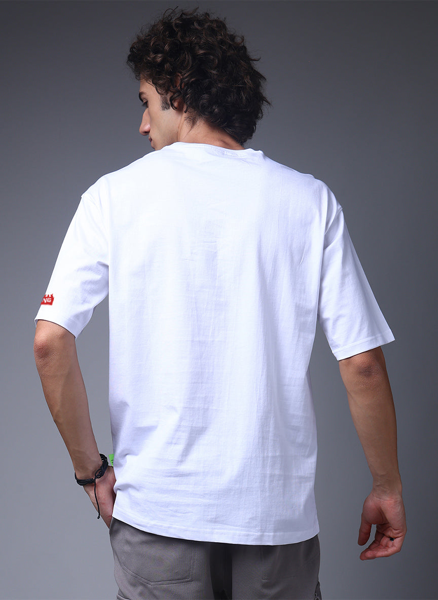 Men White Oversized Graphic Print Cotton T-Shirt