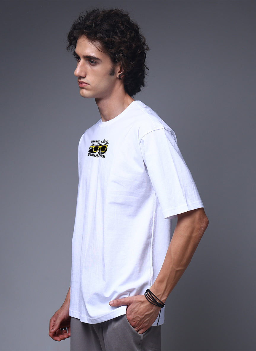 Men’s White Graphic Printed Oversized T-Shirt