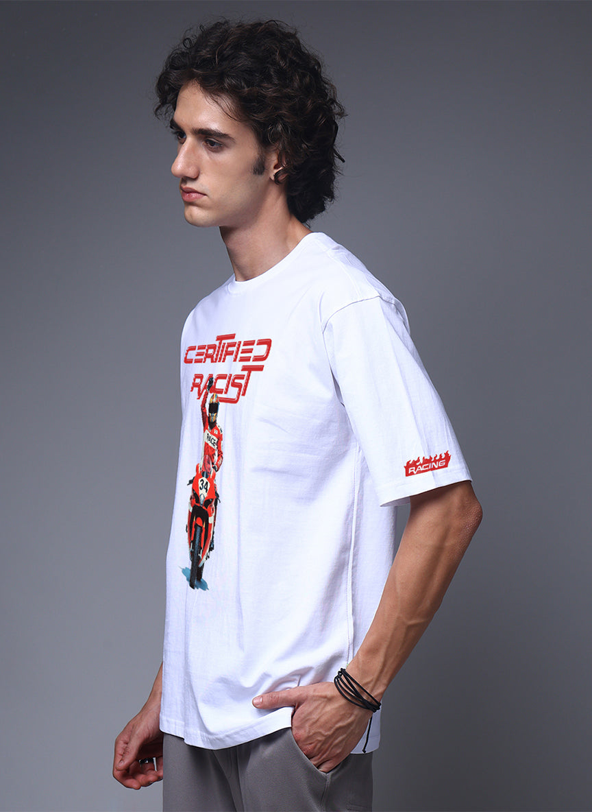 Men White Oversized Graphic Print Cotton T-Shirt