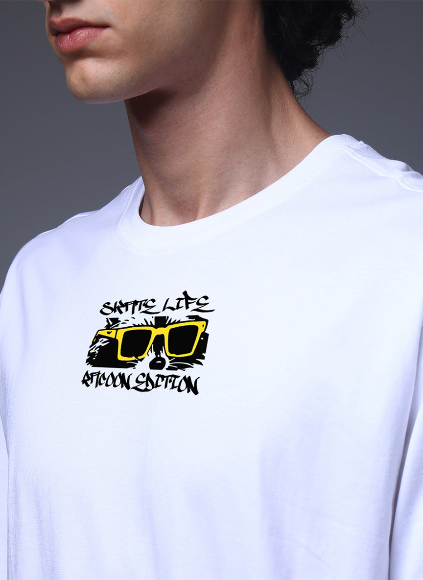 Men’s White Graphic Printed Oversized T-Shirt
