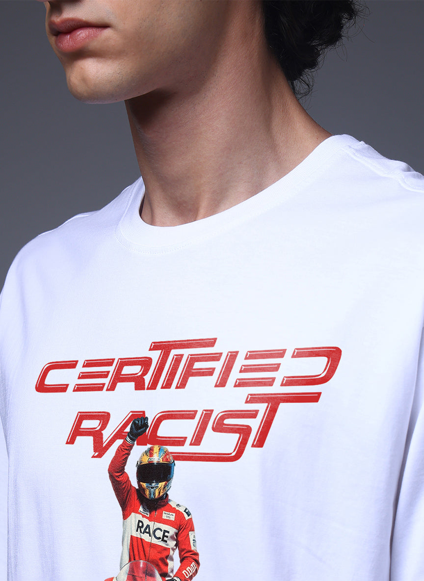 Men White Oversized Graphic Print Cotton T-Shirt