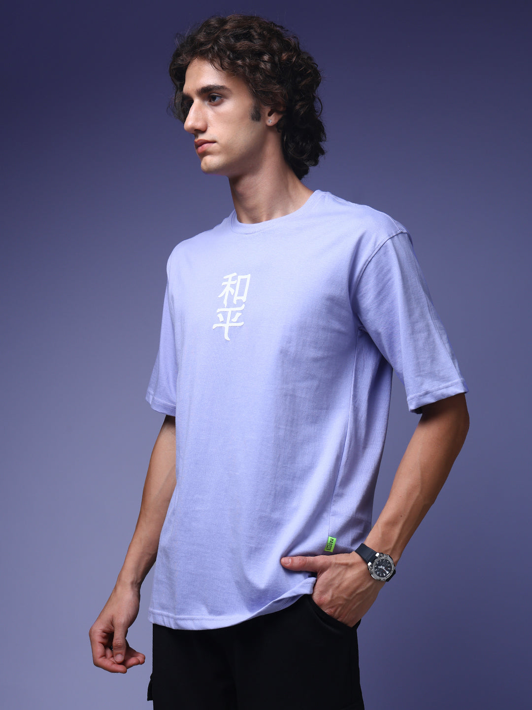Men's Oversized Backprint Lilac Tshirt