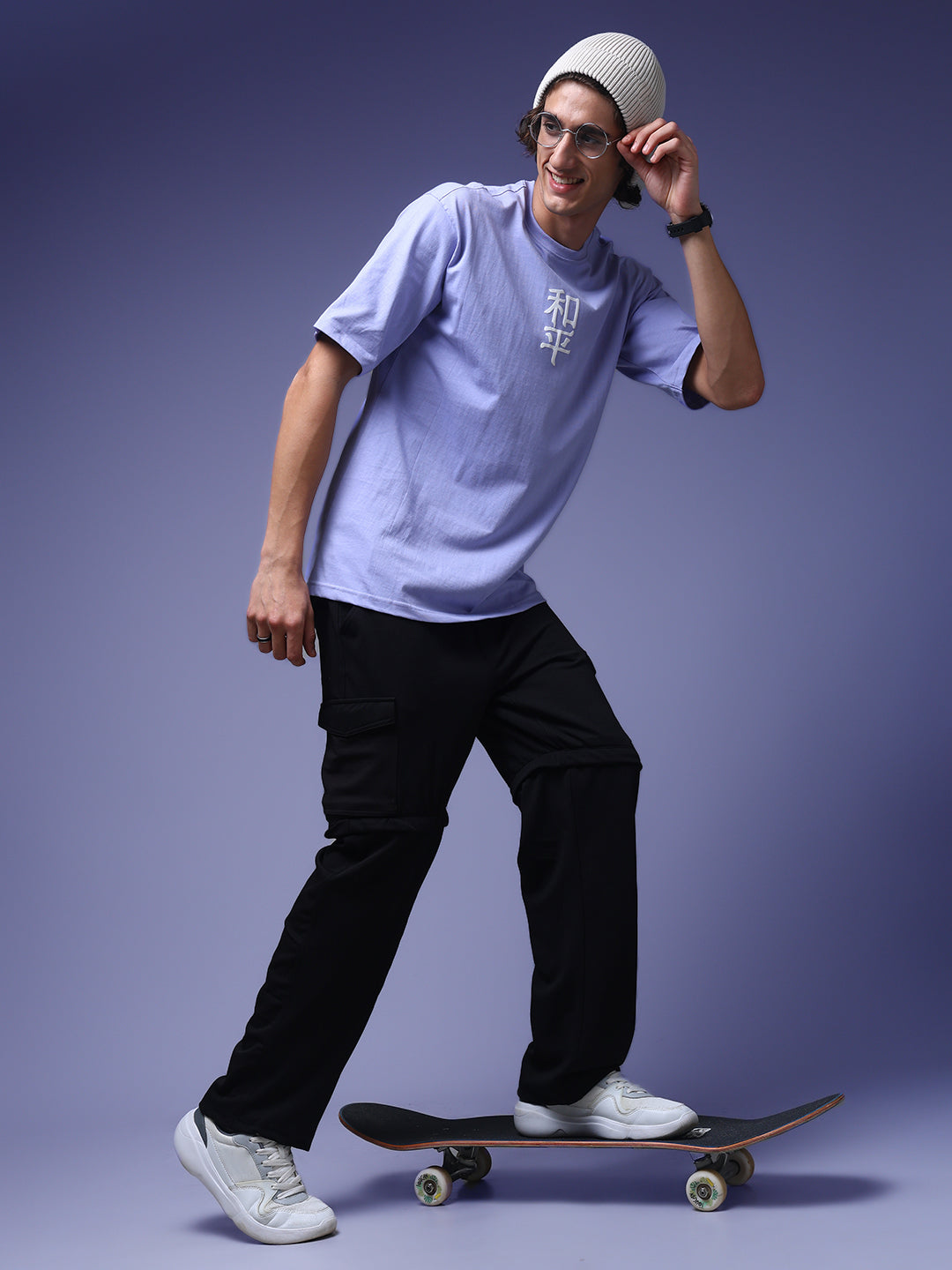 Men's Oversized Backprint Lilac Tshirt
