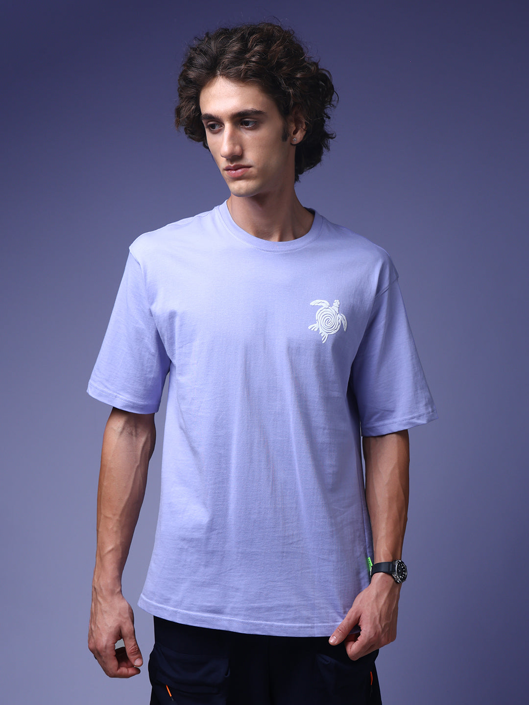 Men's Oversized Backprint Lilac Tshirt