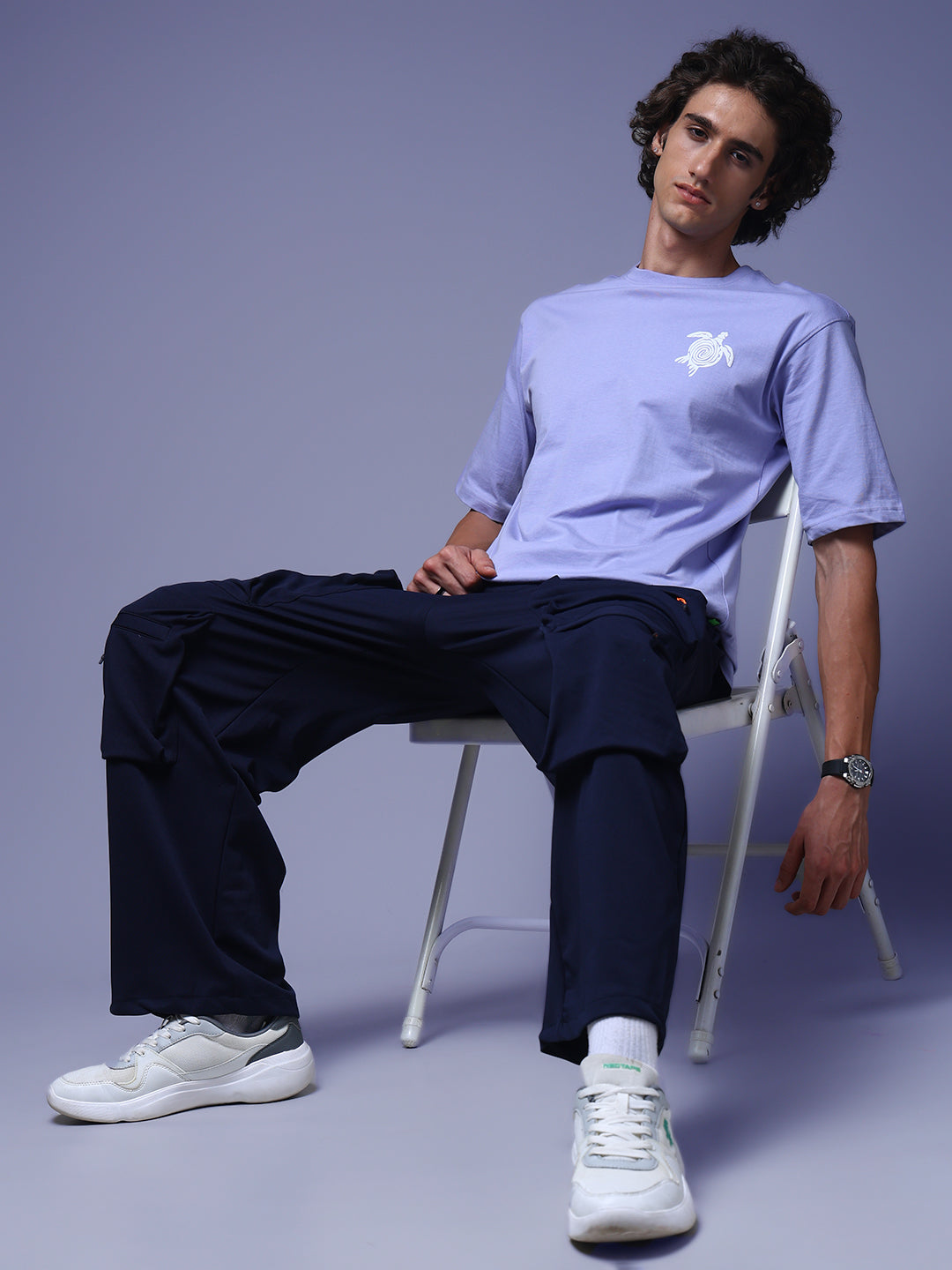 Men's Oversized Backprint Lilac Tshirt