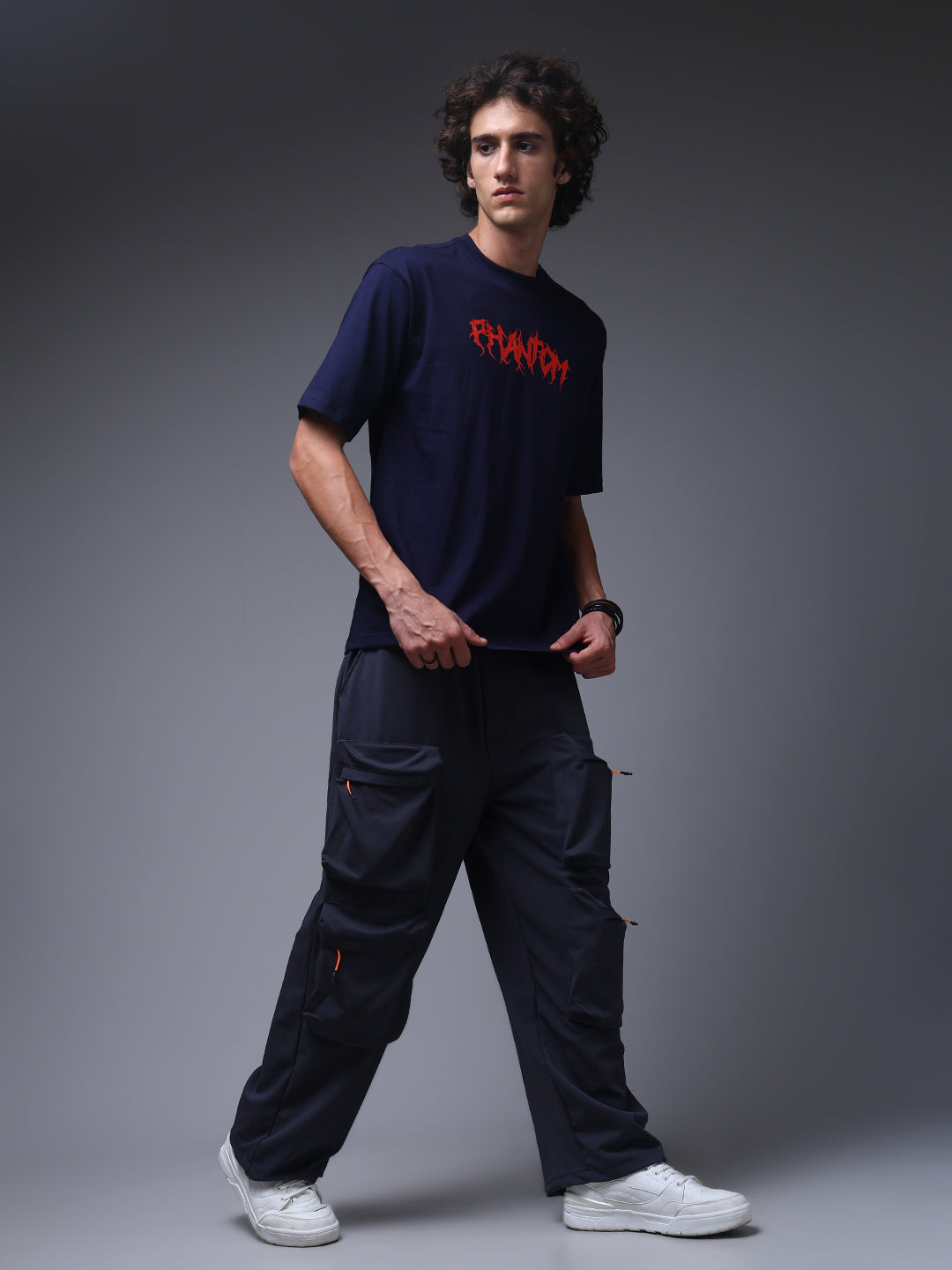 Men's Solid Dark Grey Multiple Pocket Pants