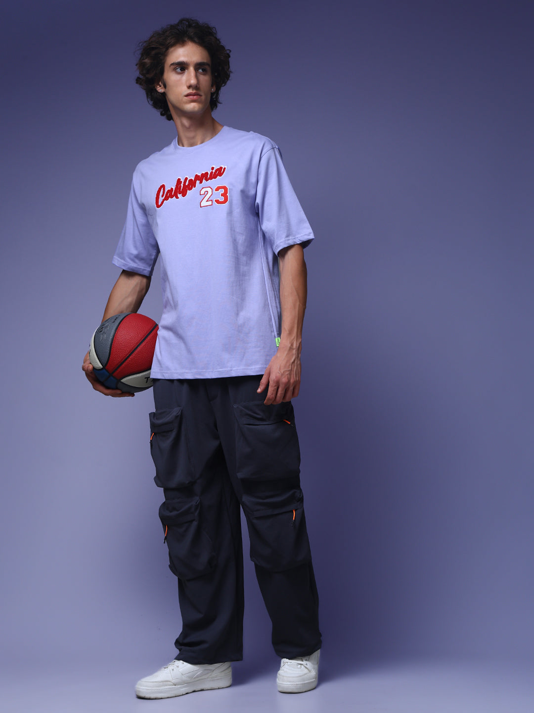 Men's Oversized Embroided Print Lilac Tshirt