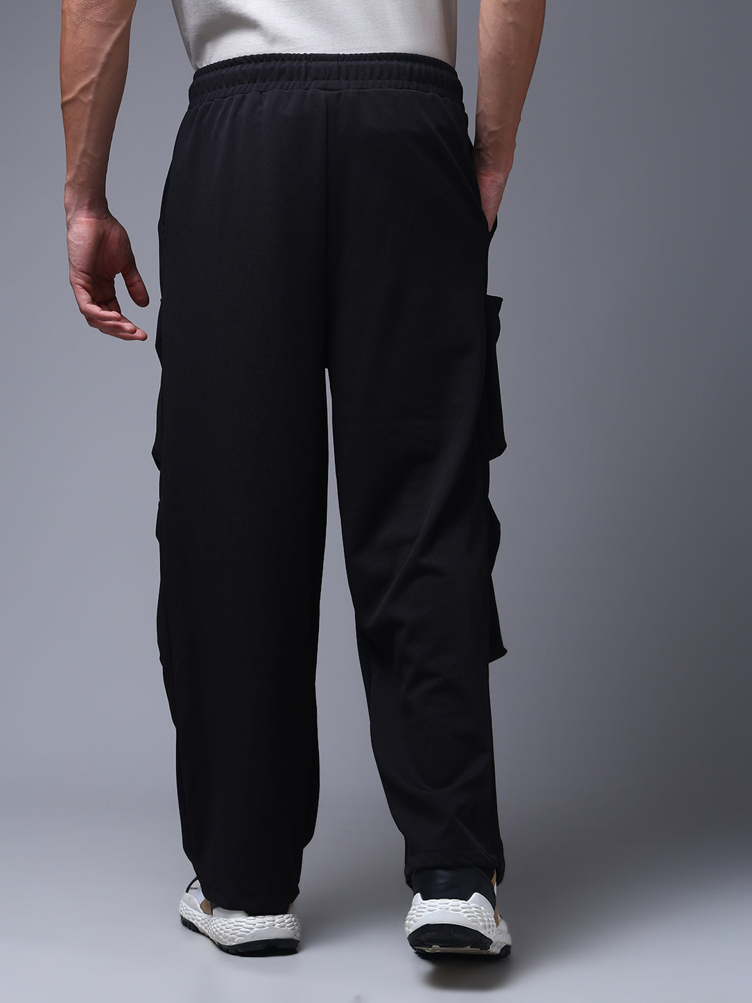 Men's Solid Black Multiple Pocket Pants
