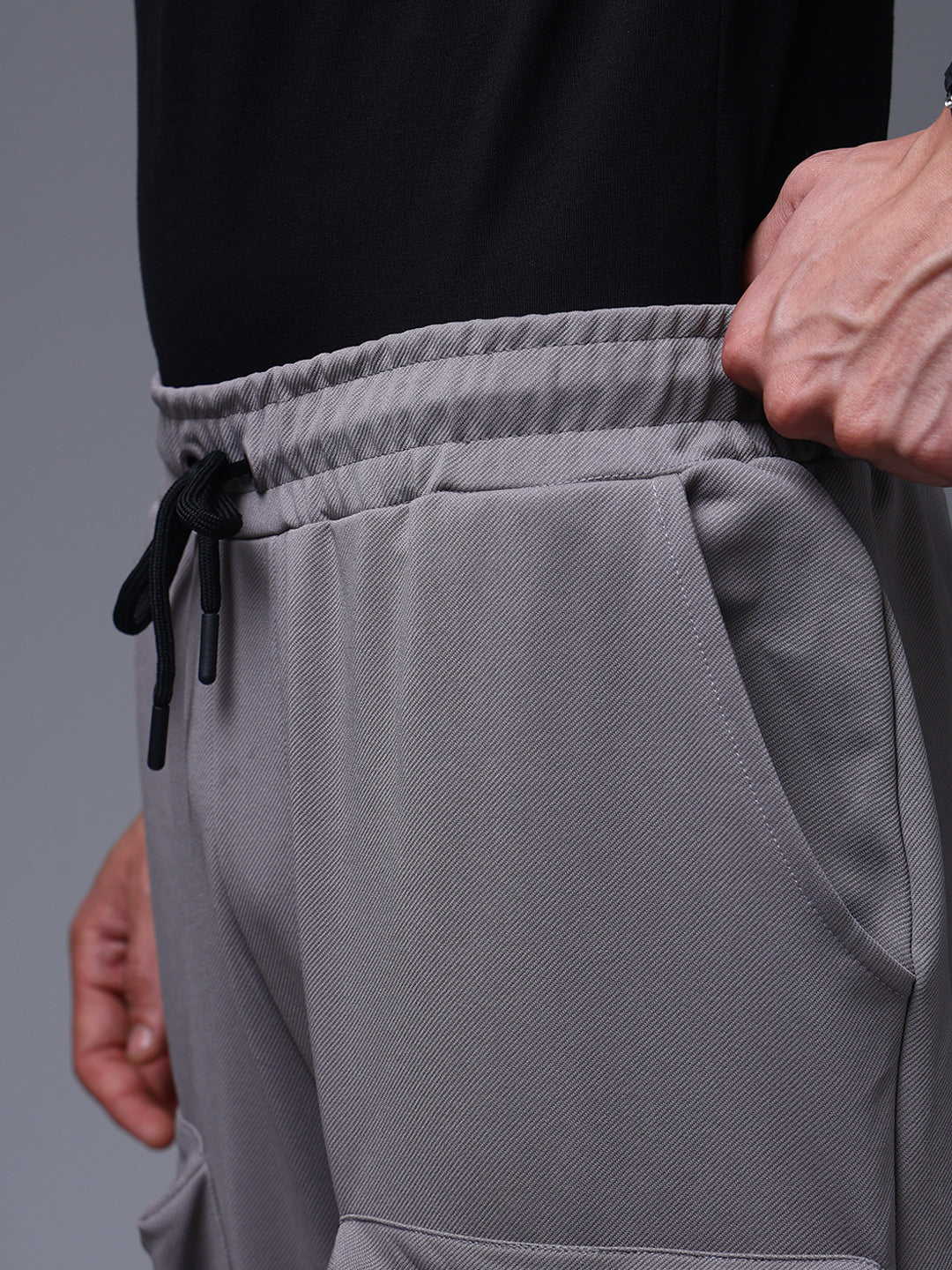 Men's Solid Light Grey Multiple Pocket Pants
