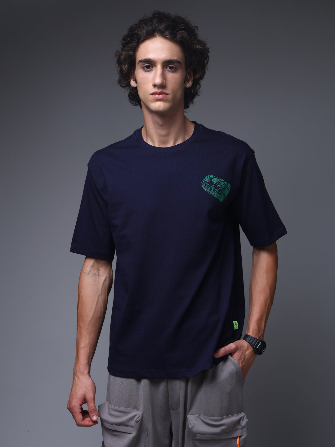 Men's Oversized Backprint Navy Tshirt