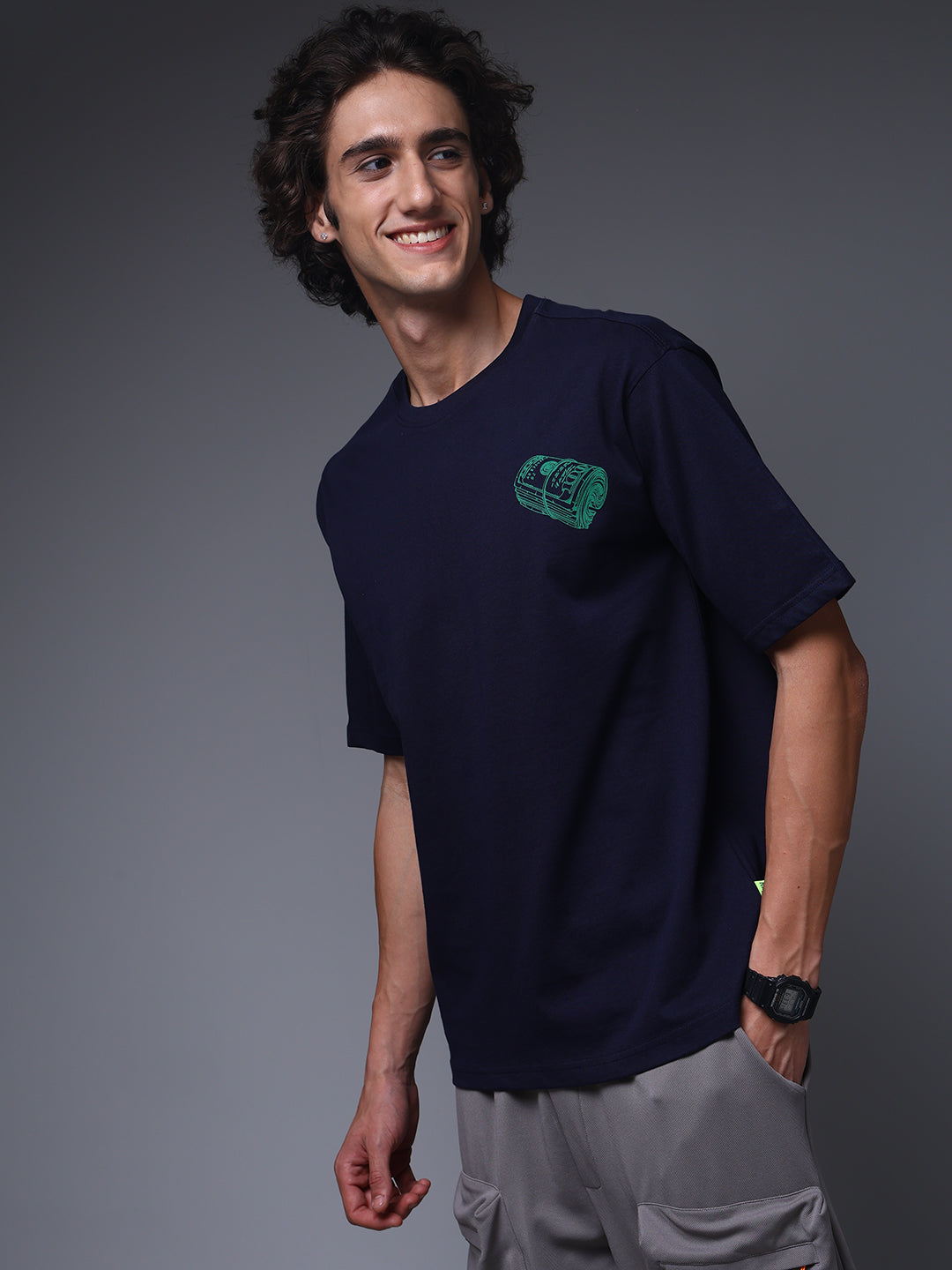 Men's Oversized Backprint Navy Tshirt