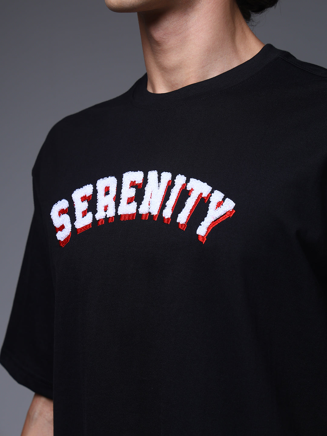 Men's Oversized Embroided Print Black Tshirt