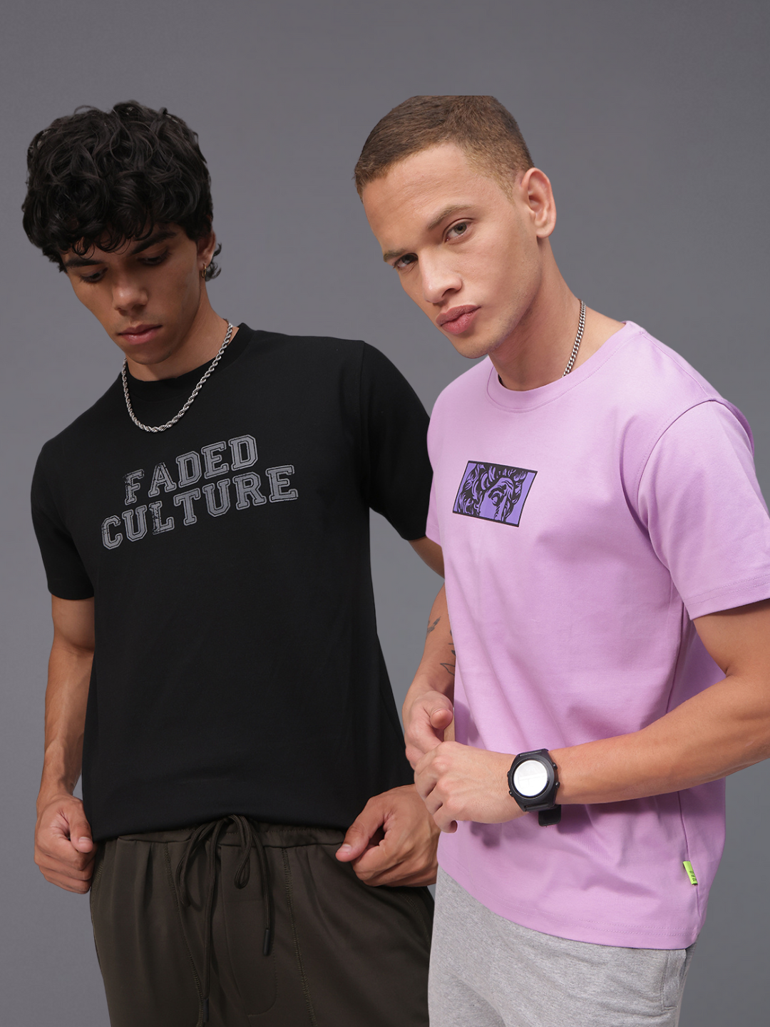 Mens Regular Fit Pack of 2 Printed Tshirts
