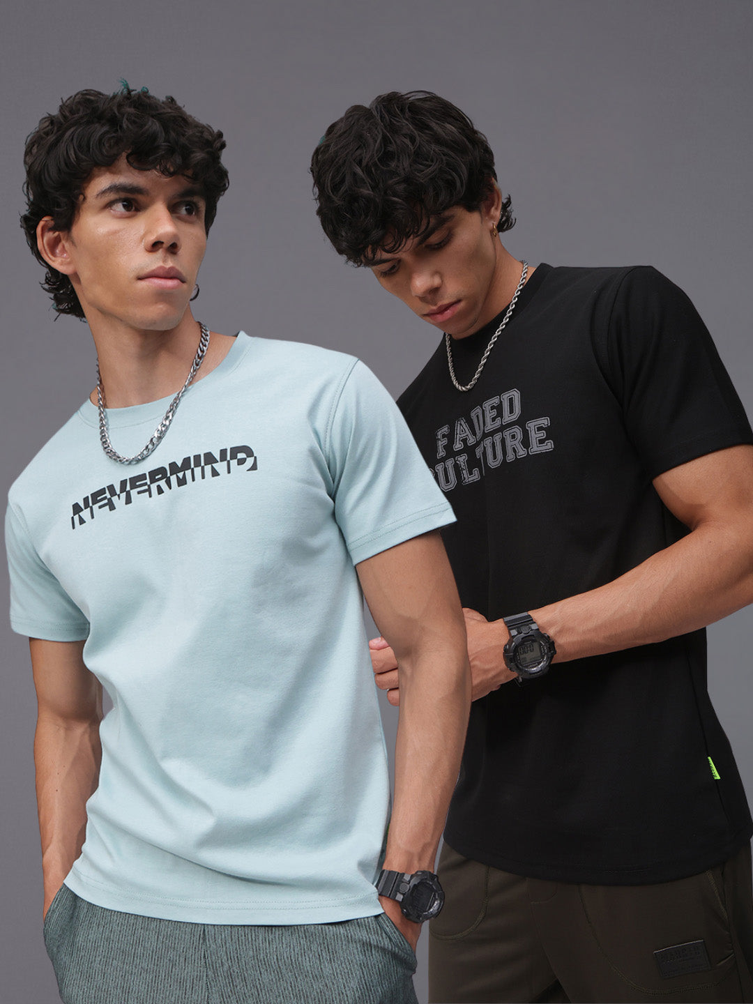 Mens Regular Fit Pack of 2 Printed Tshirts