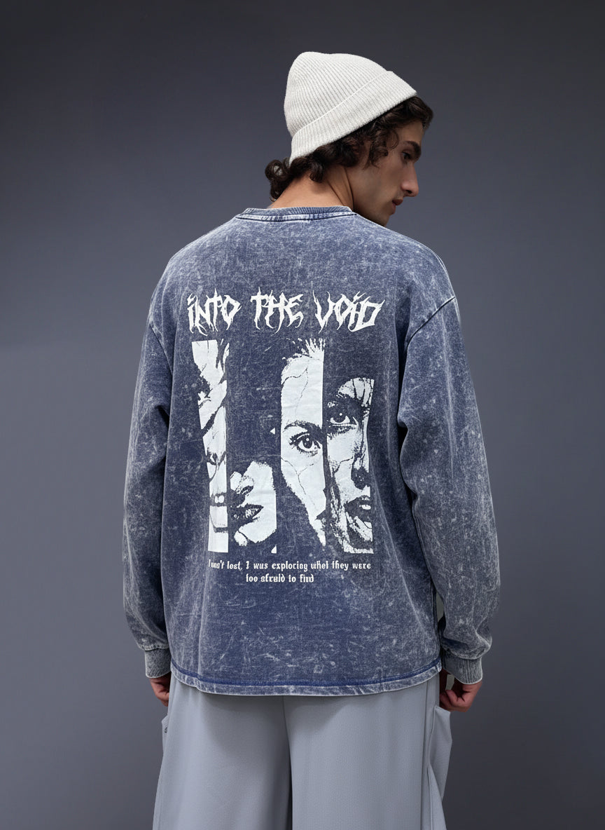 Men's Acidwashed Full Sleeves Streetwear T-shirt