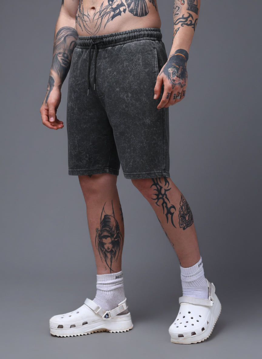 Men's Acidwashed Black Shorts