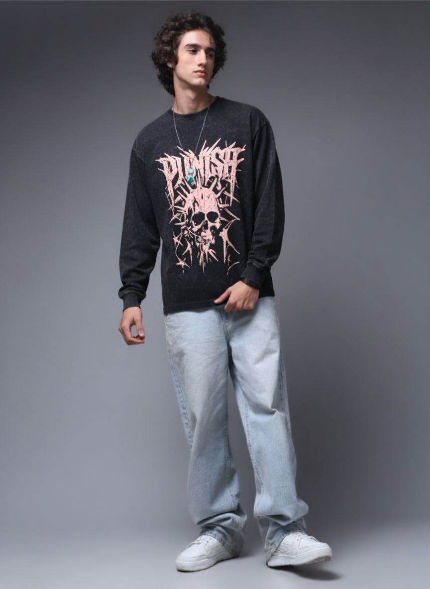 Men's Acidwashed Full Sleeves Streetwear T-shirt