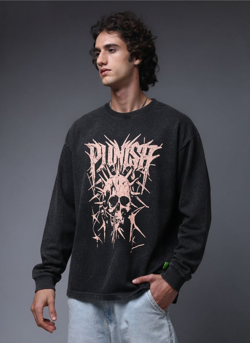 Men's Acidwashed Full Sleeves Streetwear T-shirt