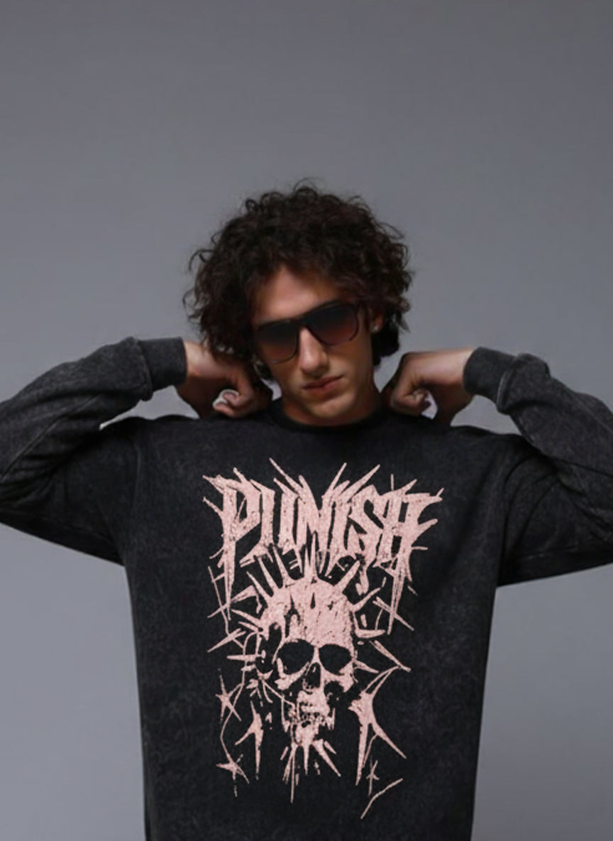 Men's Acidwashed Full Sleeves Streetwear T-shirt