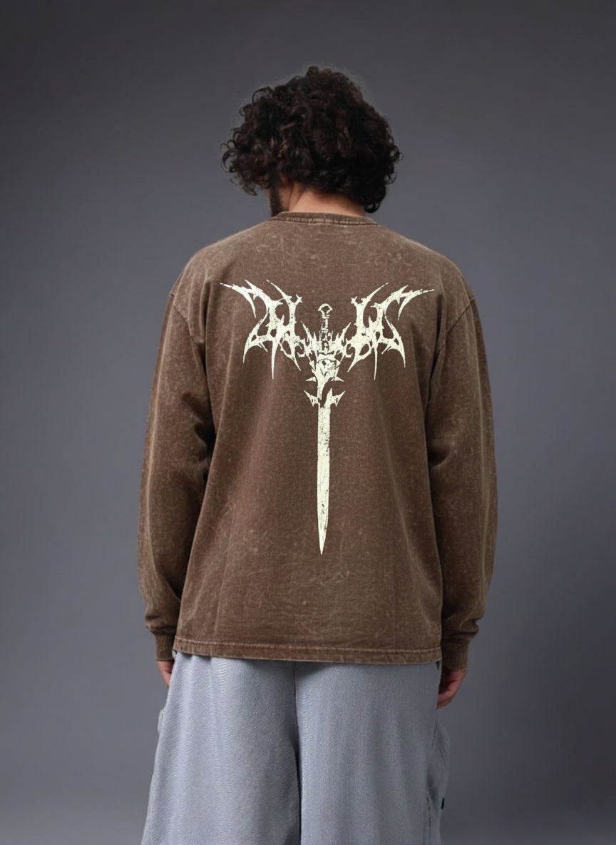 Men's Acidwashed Full Sleeves Streetwear T-shirt