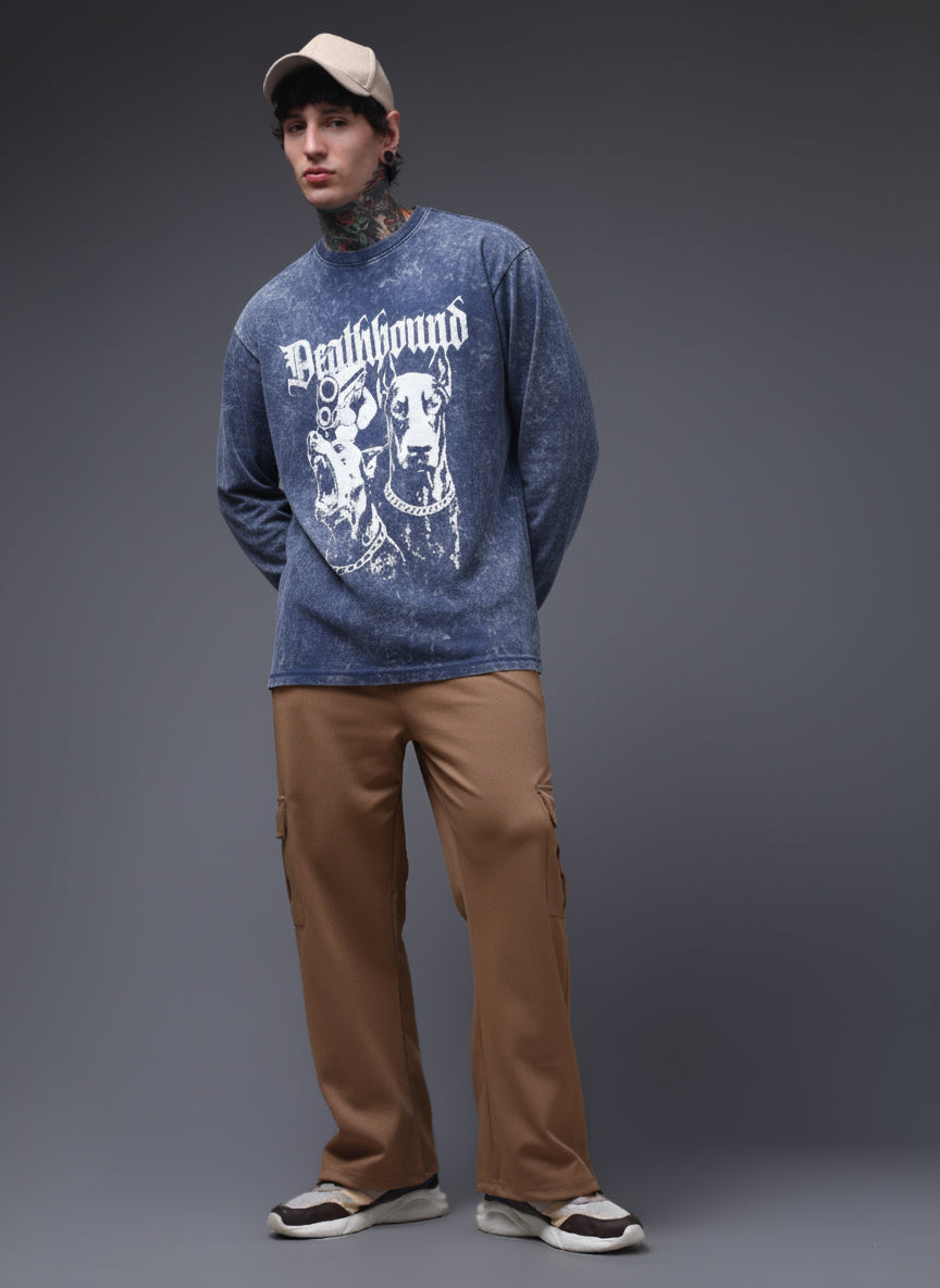 Men's Acidwashed Full Sleeves Streetwear T-shirt