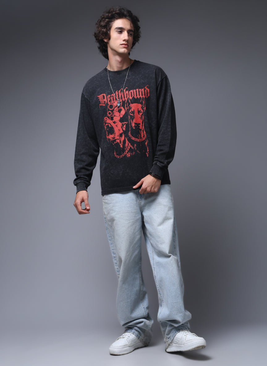 Men's Acidwashed Full Sleeves Streetwear T-shirt