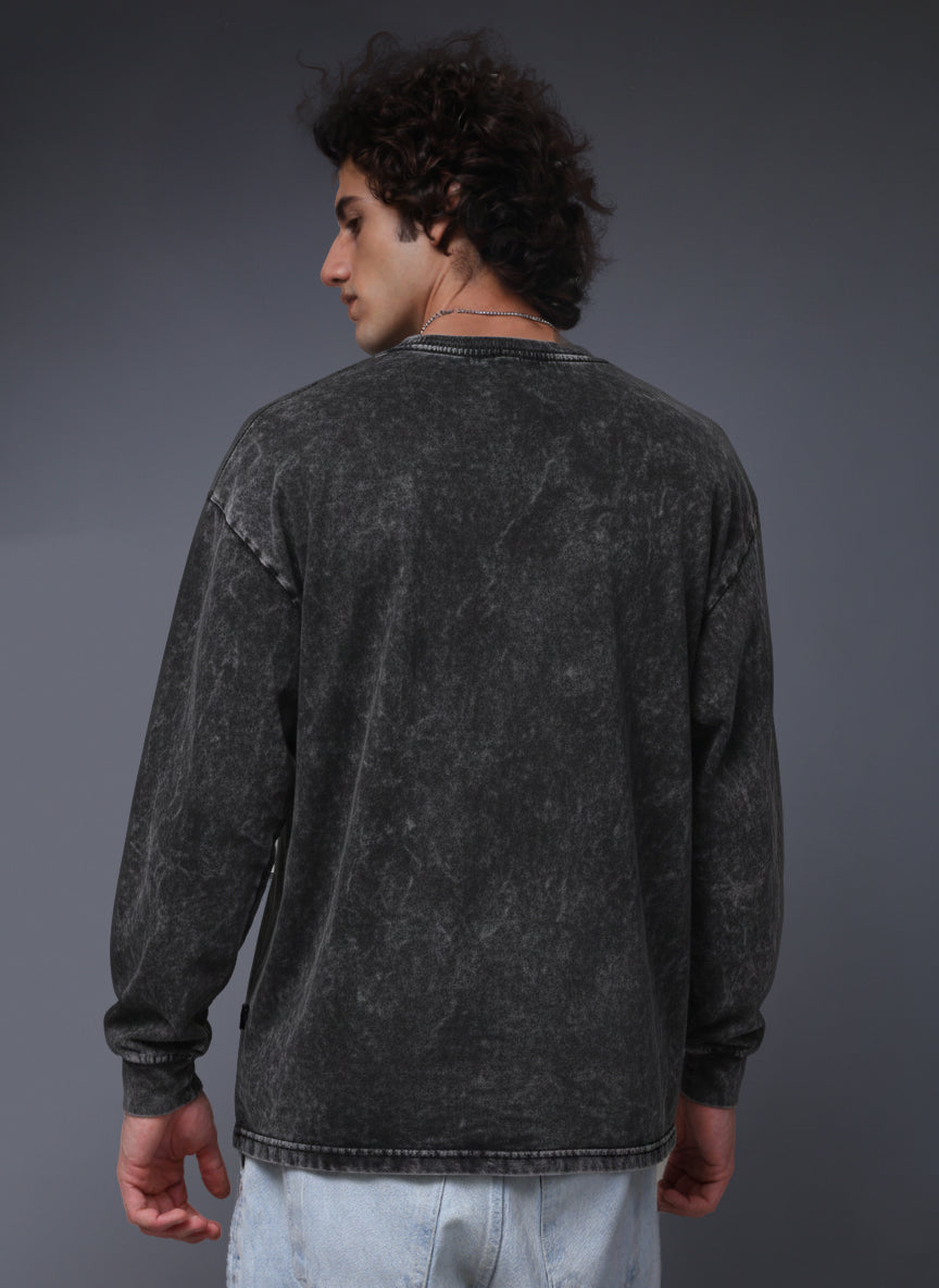 Men's Acidwashed Full Sleeves Streetwear T-shirt