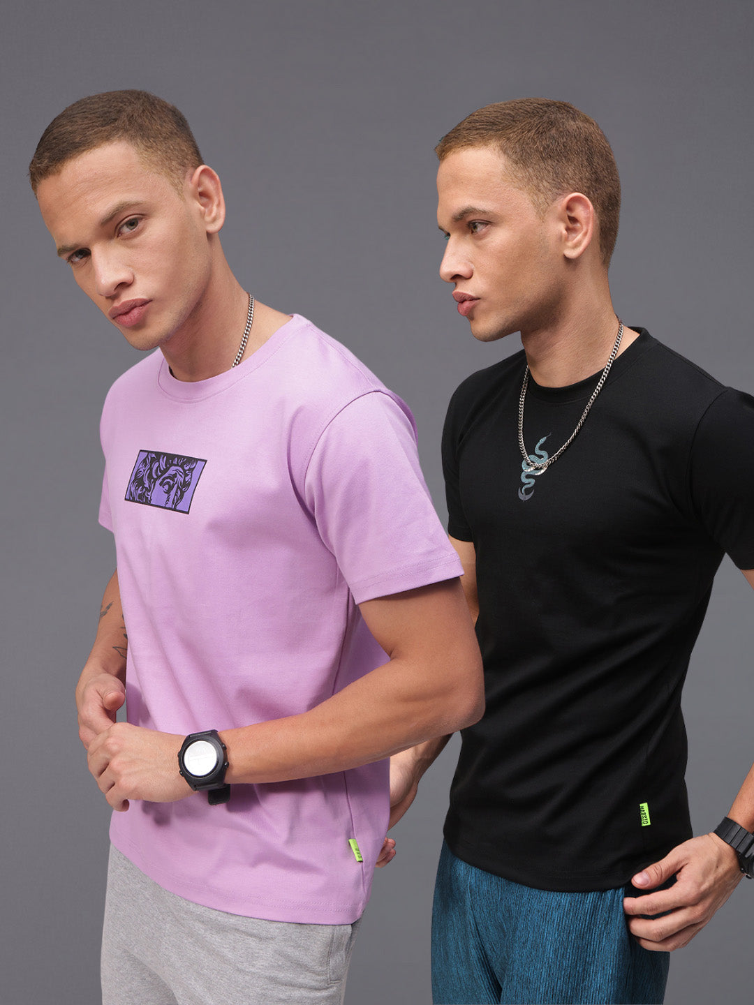 Mens Regular Fit Pack of 2 Printed Tshirts