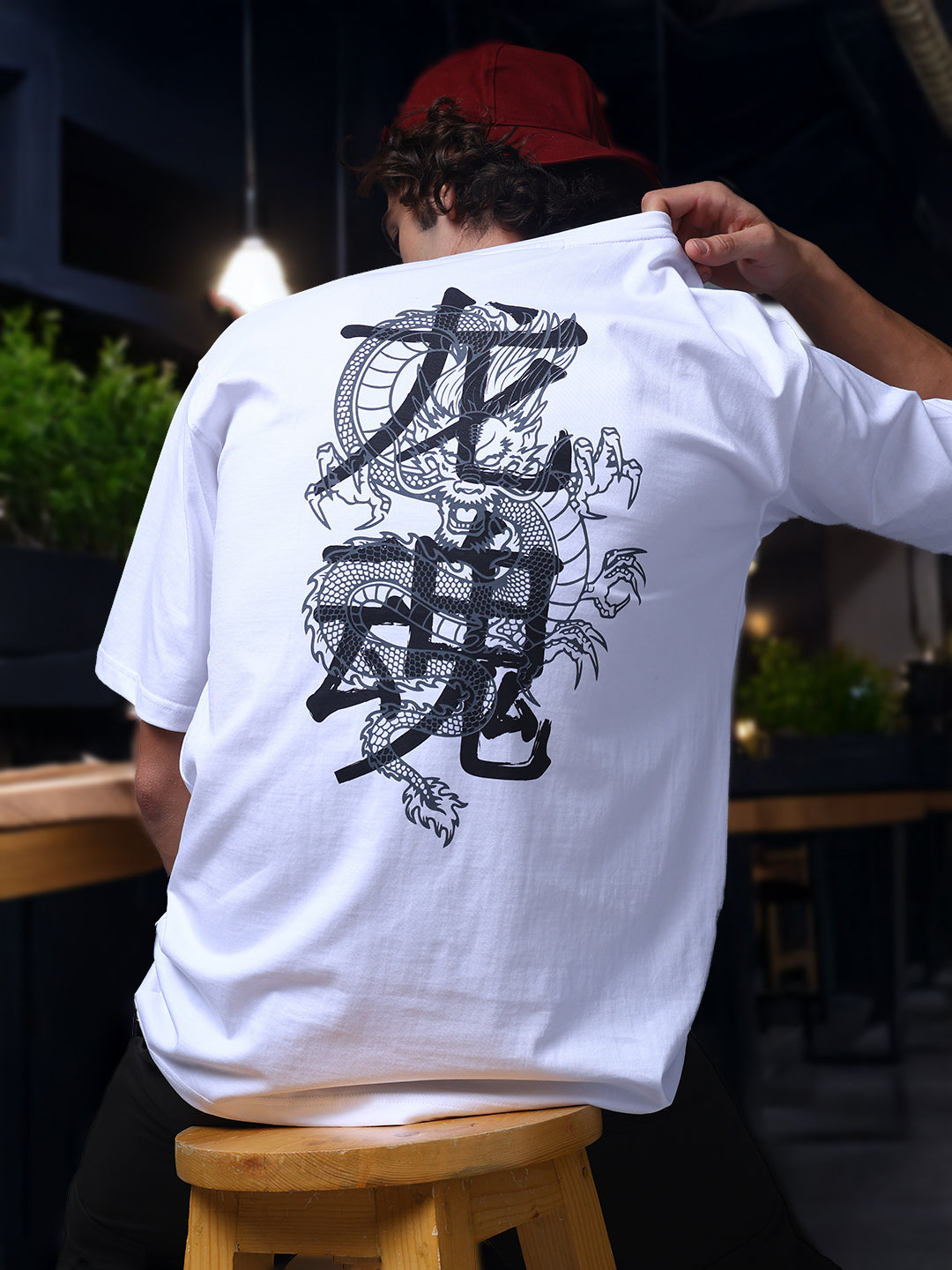 Men's Oversized Backprint White Tshirt