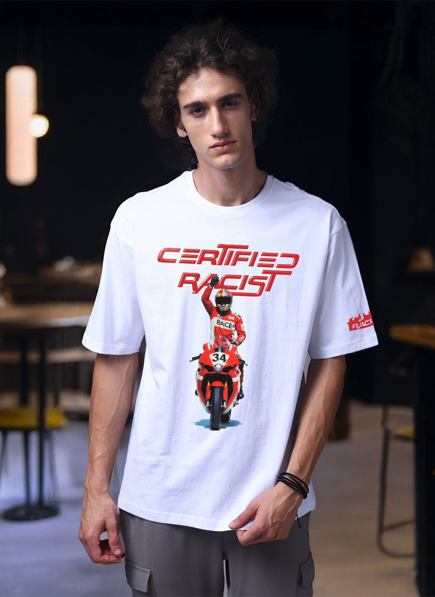 Men White Oversized Graphic Print Cotton T-Shirt