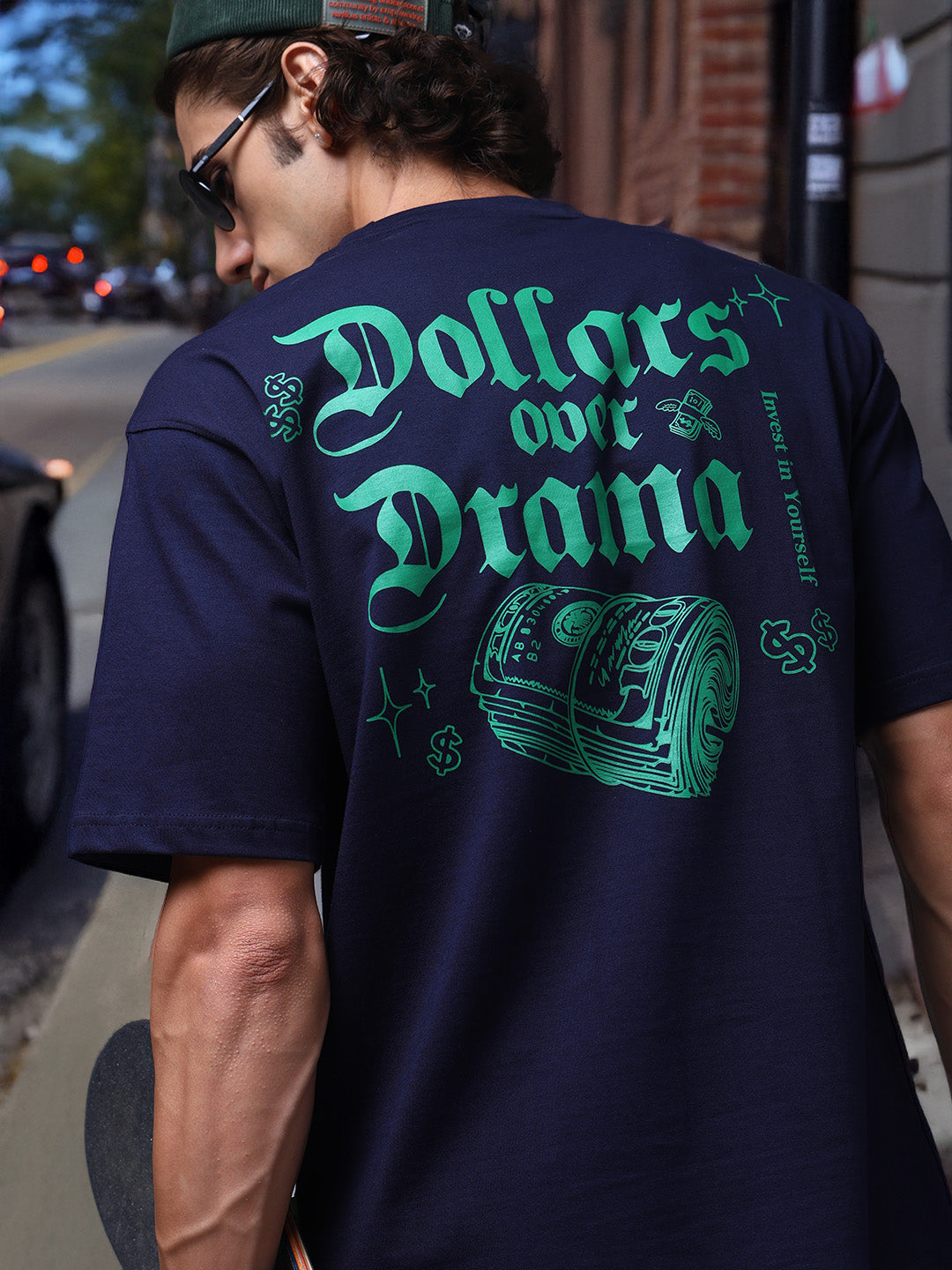 Men's Oversized Backprint Navy Tshirt