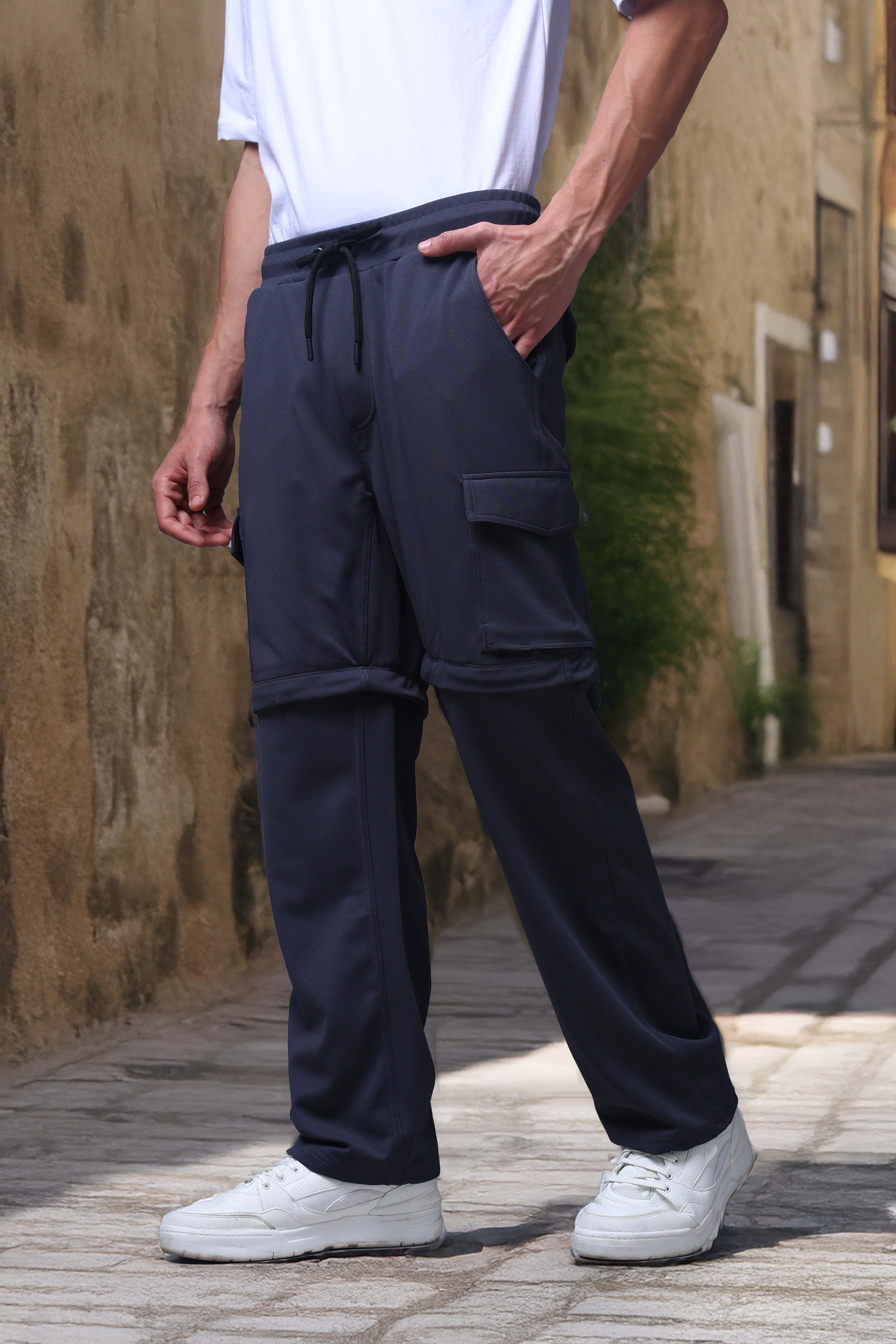 Men's Straight Fit Dark Grey Detachable Cargo Pants