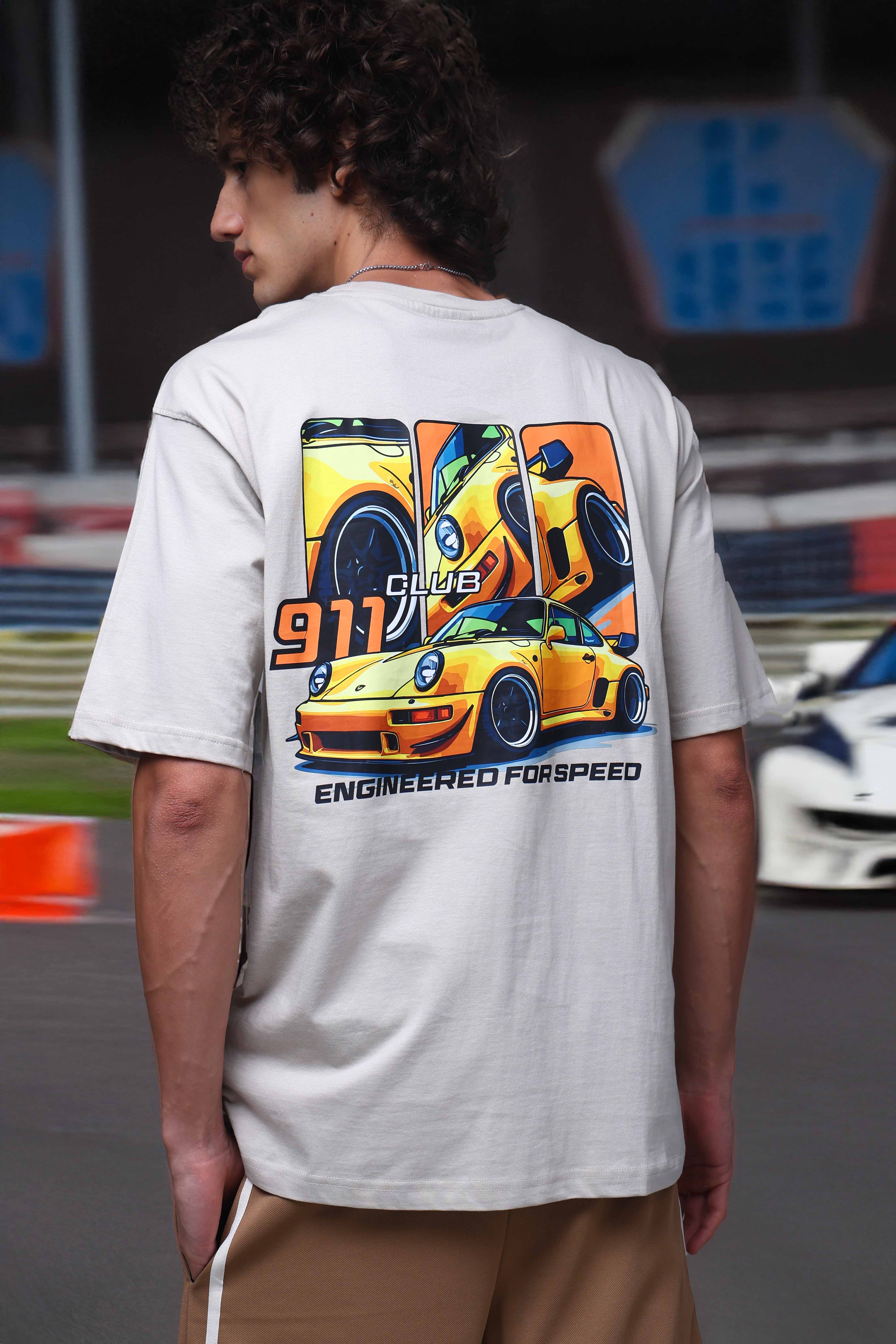 Men's Oversized Backprint Beige Tshirt
