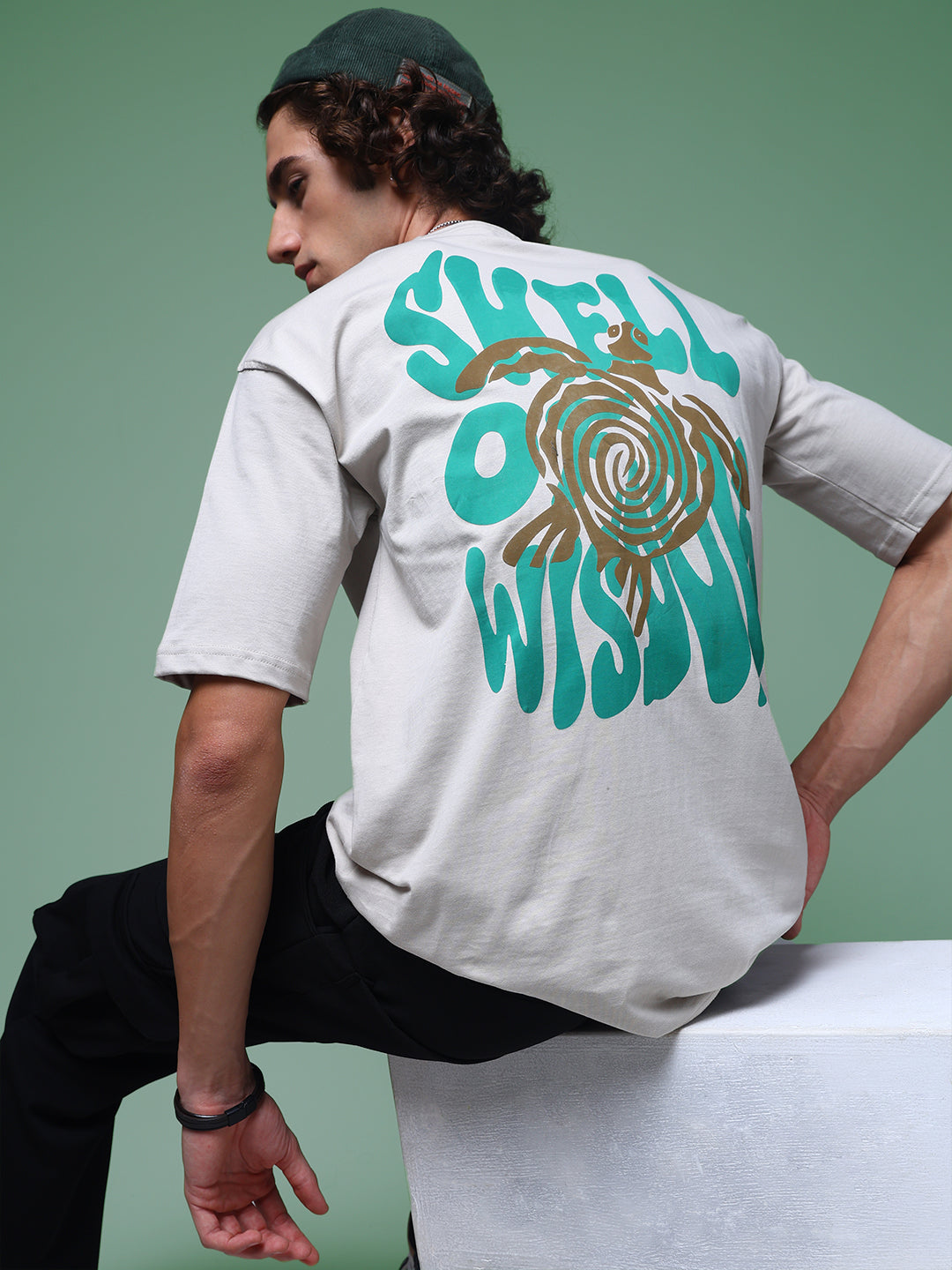 Men's Oversized Backprint Beige Tshirt