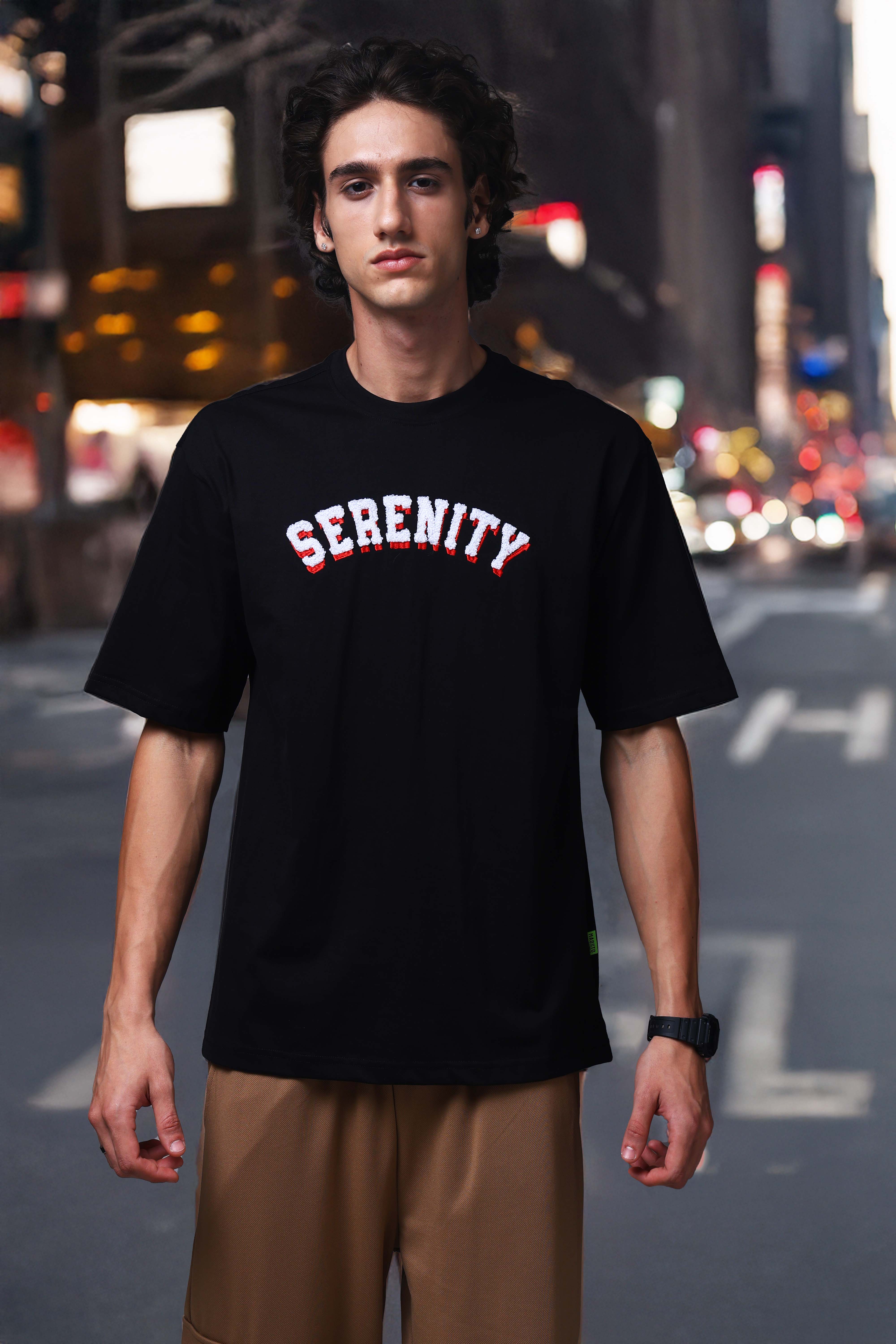 Men's Oversized Embroided Print Black Tshirt
