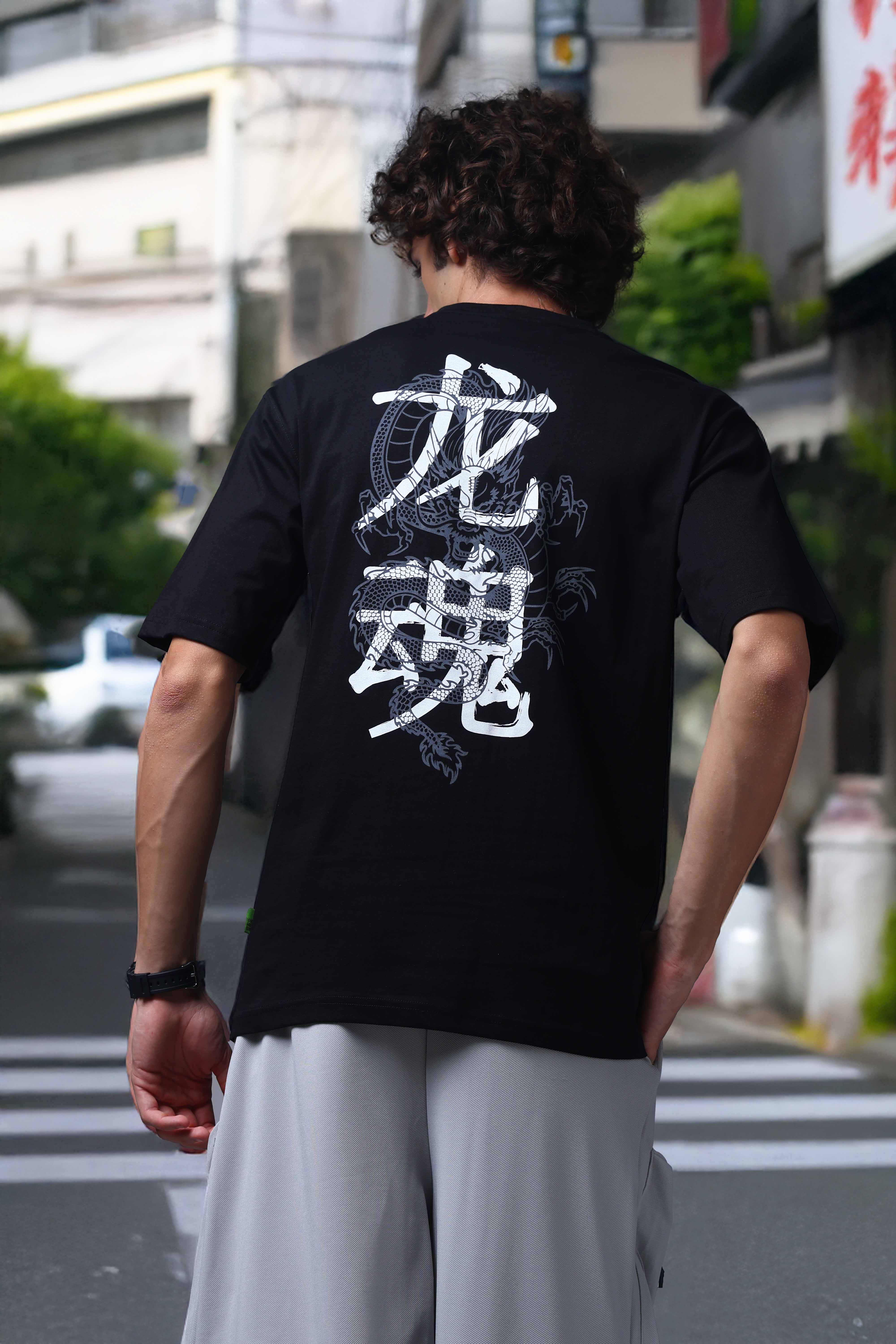 Men's Oversized Backprint Black Tshirt