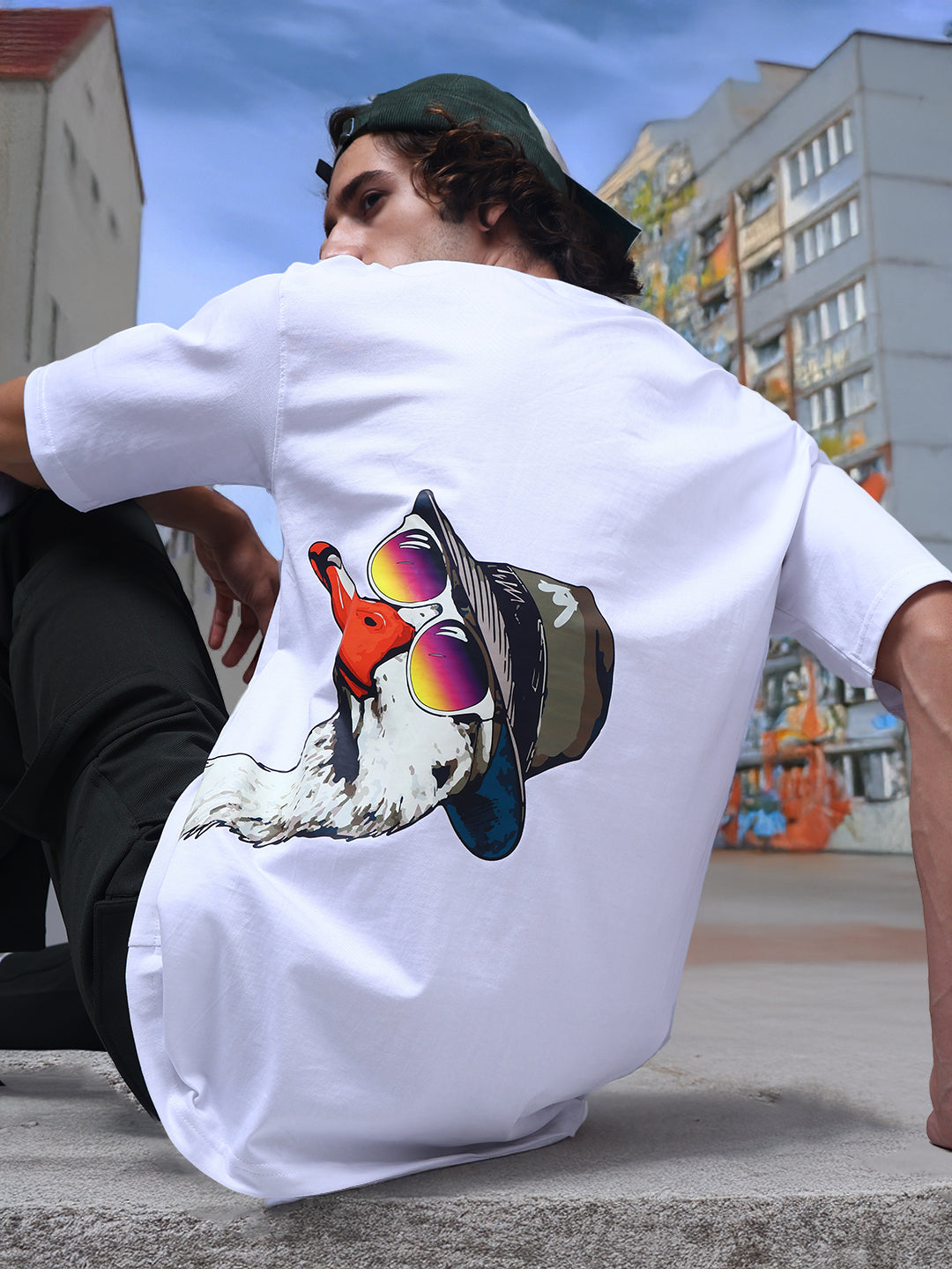 Men's Oversized Backprint White Tshirt