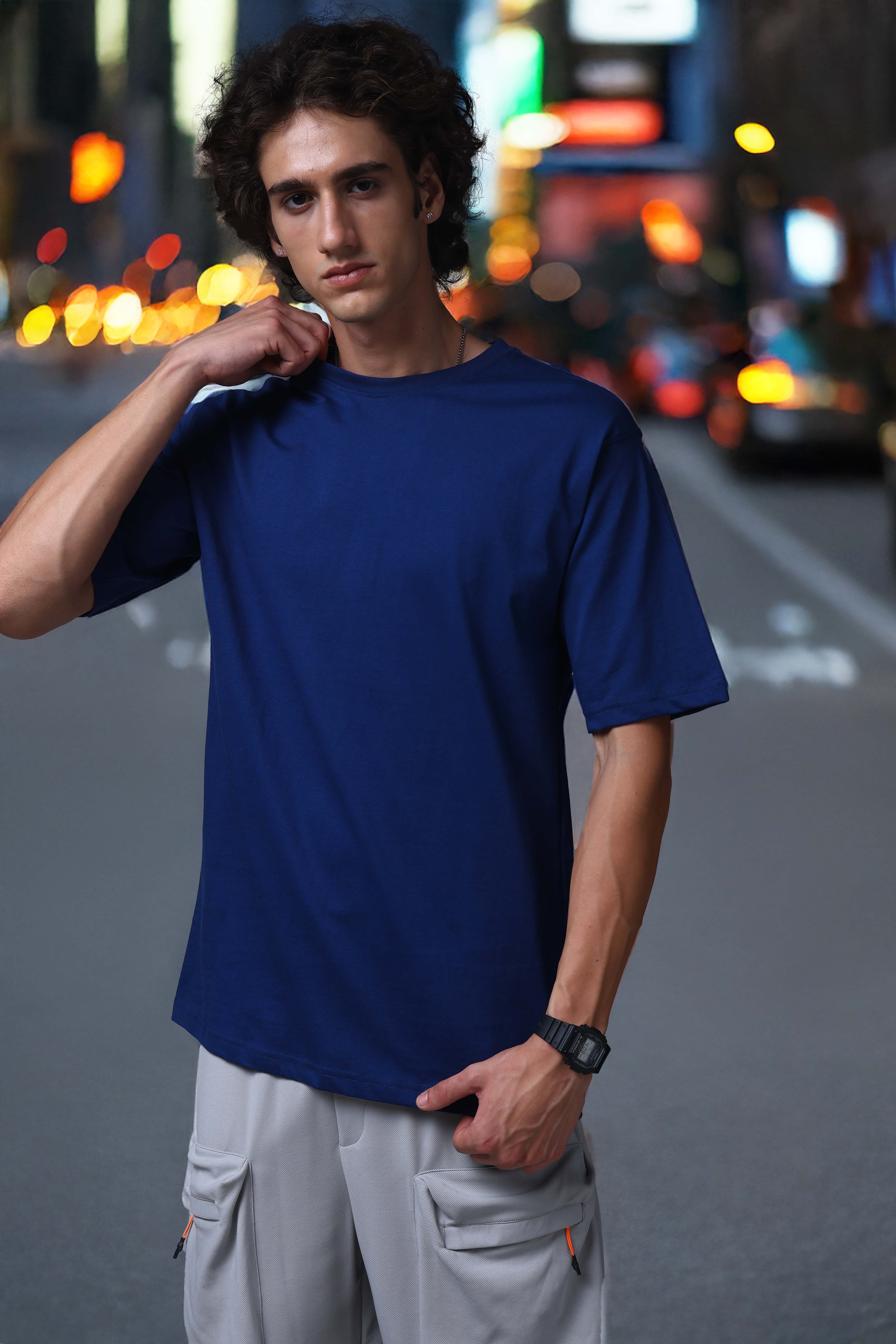 Men's Oversized Solid Blue Tshirt