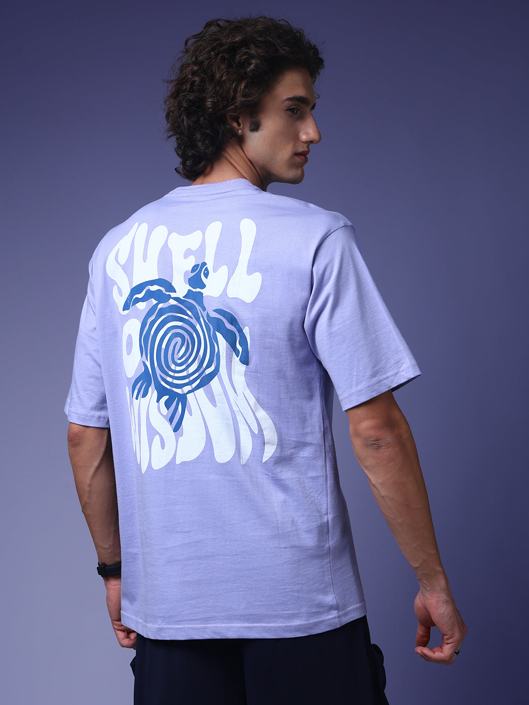 Men's Oversized Backprint Lilac Tshirt