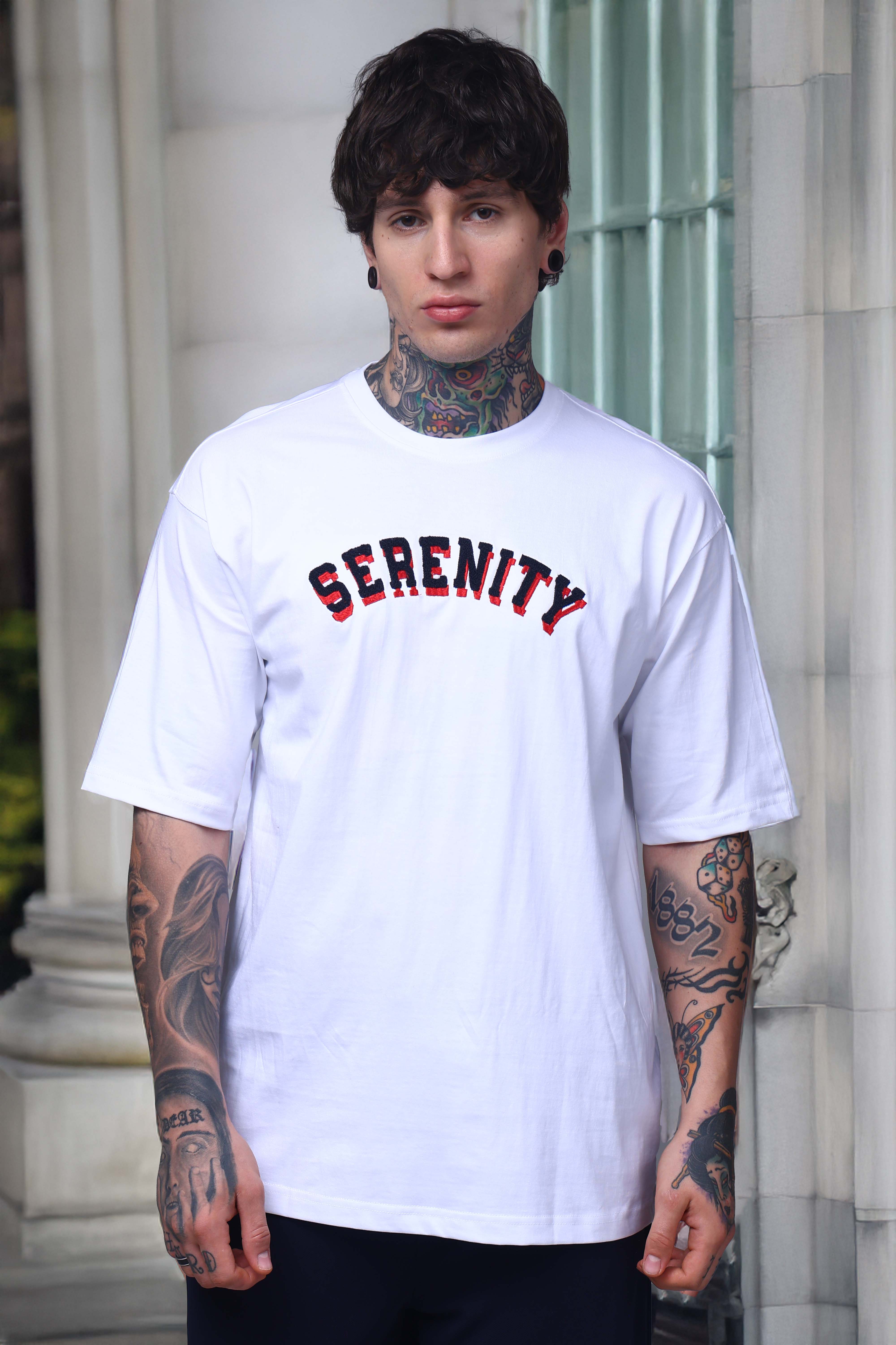 Men's Oversized Embroided Print White Tshirt