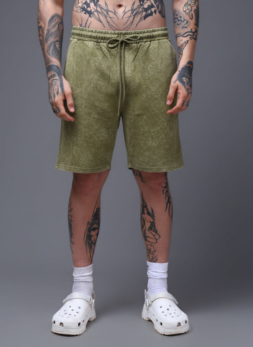 Men's Acidwashed Olive Shorts