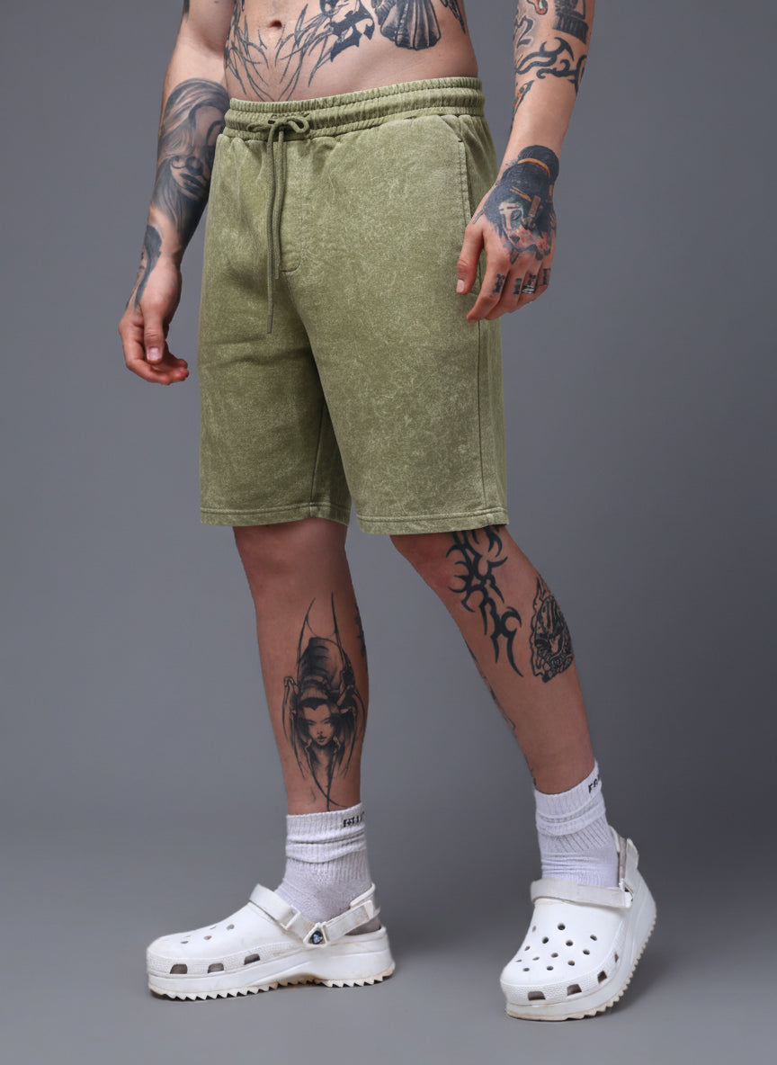 Men's Acidwashed Olive Shorts